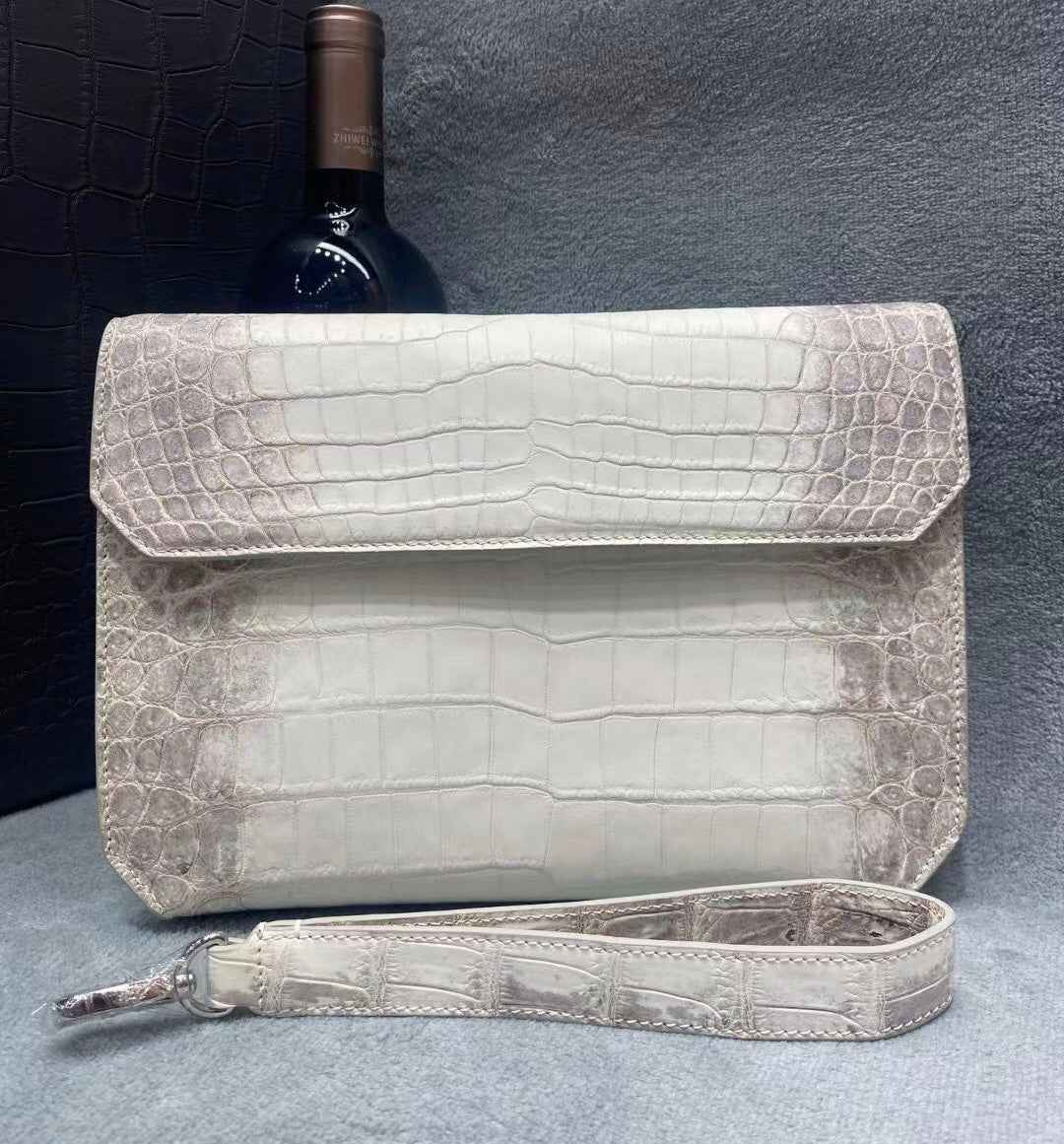 Genuine Crocodile Skin Leather Clutch Handle Bag Himalaya White