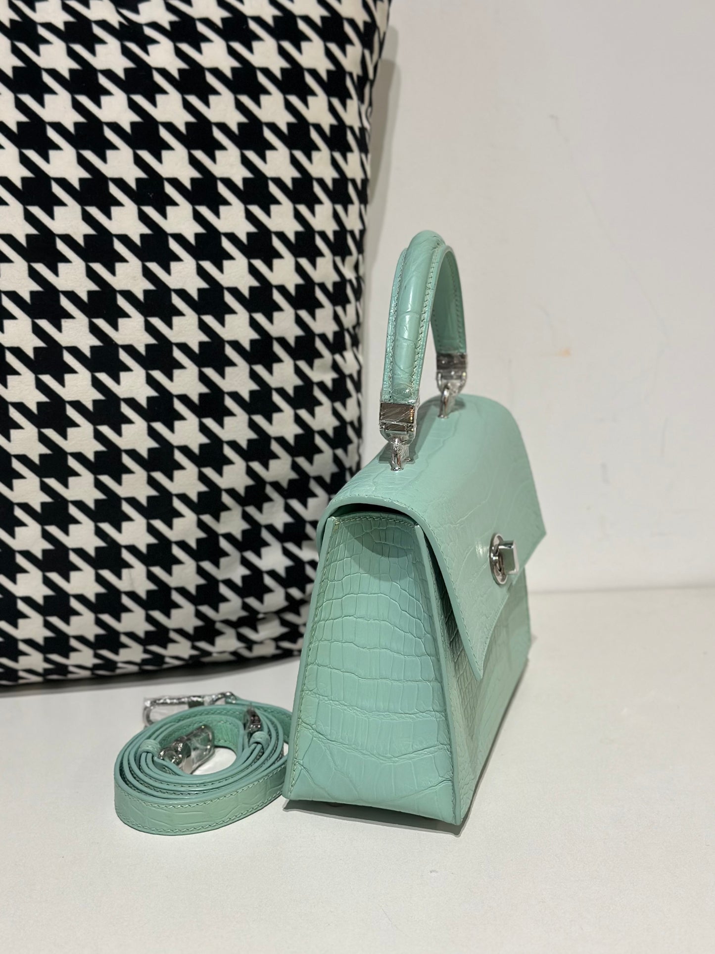 Crocodile Leather Top Handle Bag Green