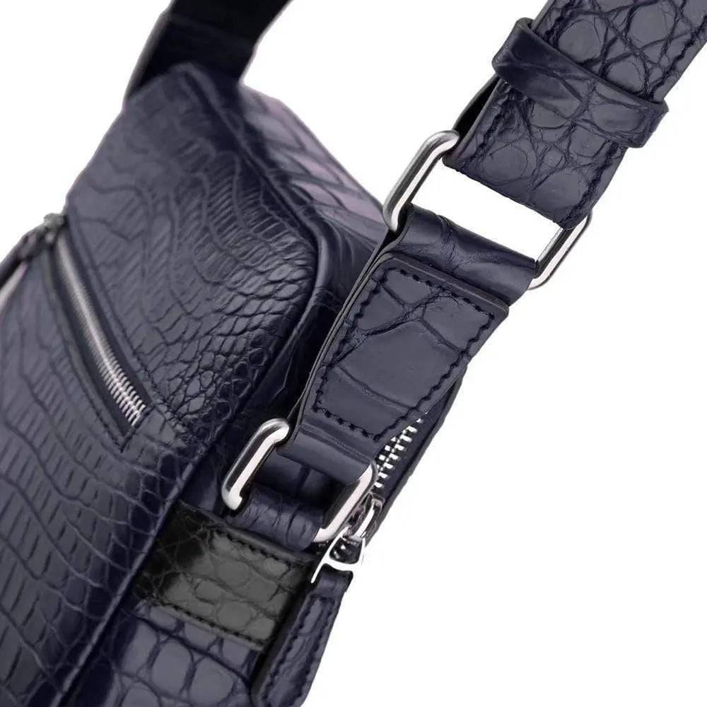 Unisex Genuine Crocodile Skin Leather Messenger Bags Dark Blue