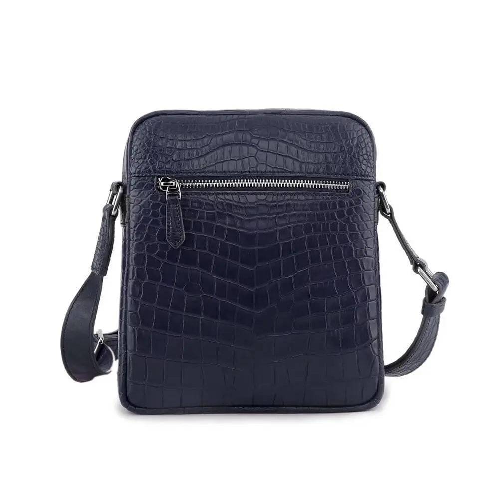 Unisex Genuine Crocodile Skin Leather Messenger Bags Dark Blue