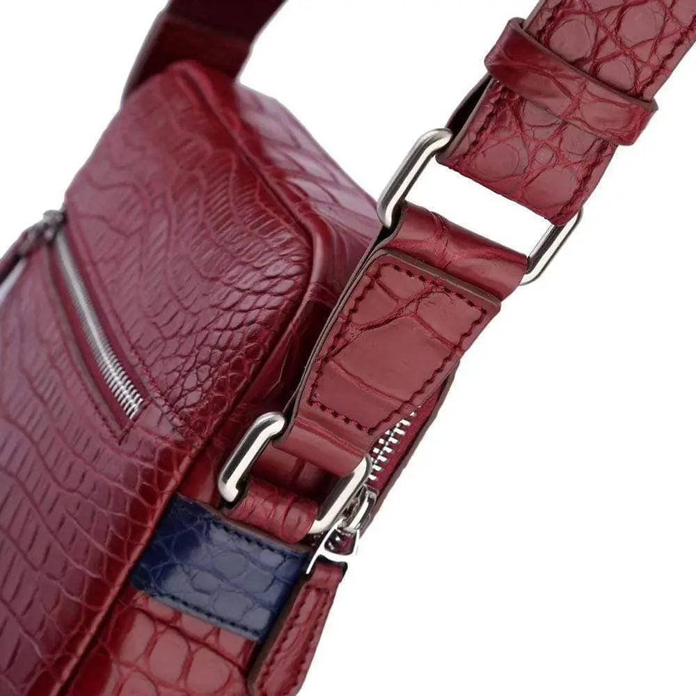 Unisex Genuine Crocodile Skin Leather Messenger Bags Red