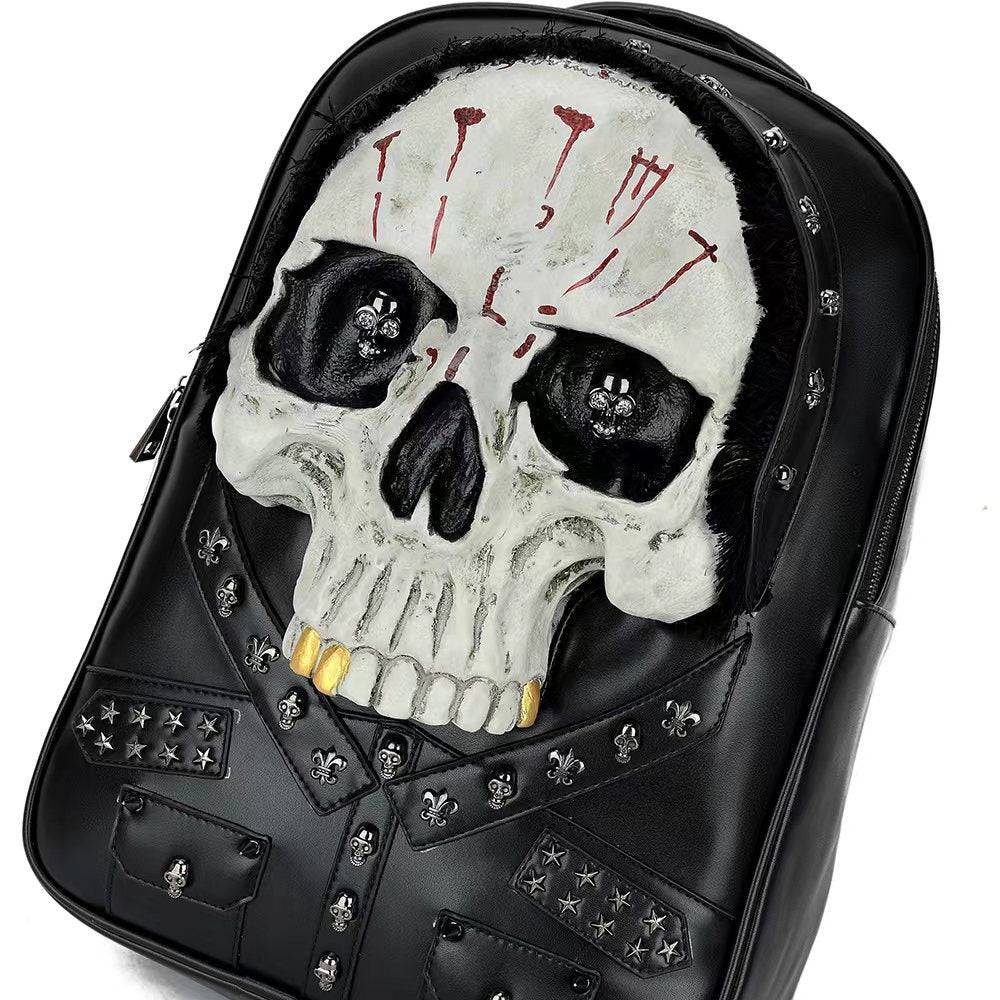 3D Skull Backpack,Studded Skull, With Hair Large Laptop Backpack