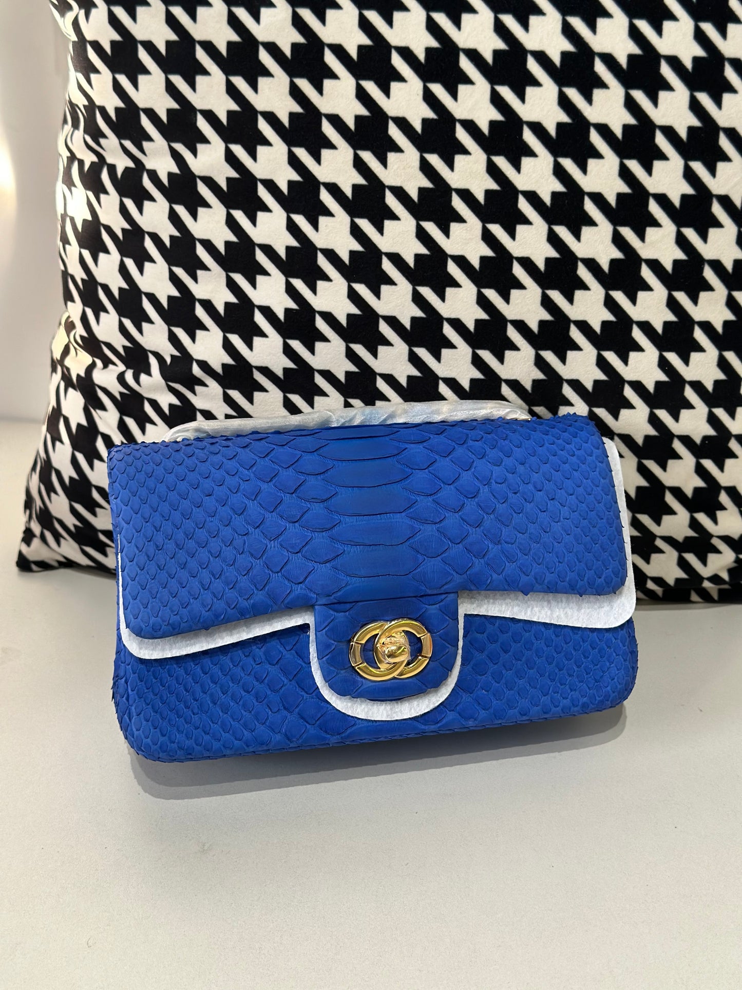 Genuine Python Skin Leather Flap Bag 20cm