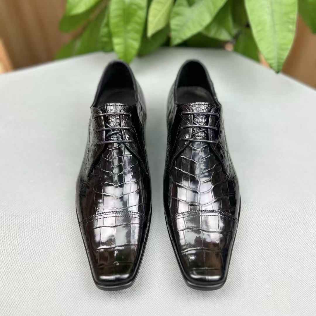 Crocodile Shoes, Men's Crocodile Leather Lace Up Shoes Black