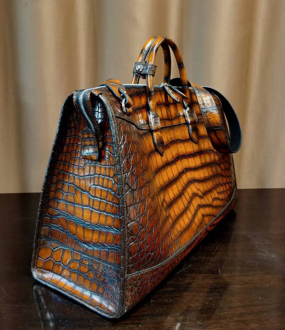Unisex Vintage Crocodile Leather Jumbo Travel Duffle Bags