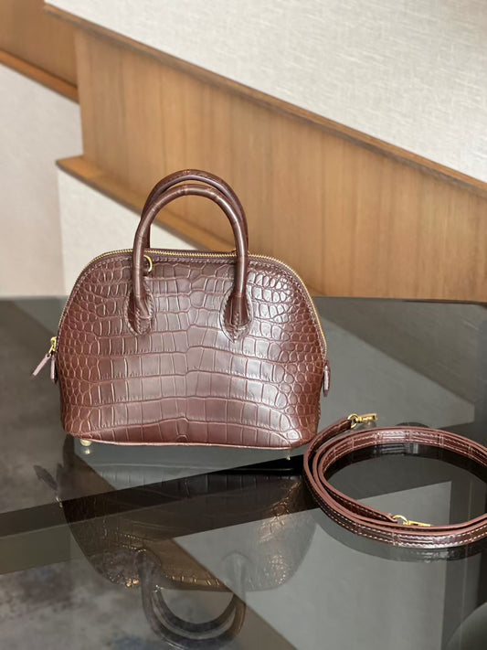 Womens Genuine Crocodile  Skin Leather Cross Body Handle  Bag Mini Brown