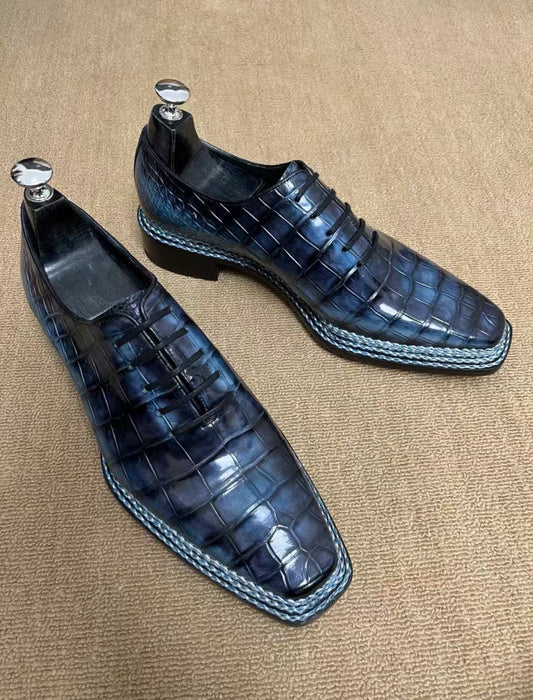Crocodile Shoes, Men's Nubuck Crocodile Leather Business Slip-On Loafer Flat Shoes Green (Copy)