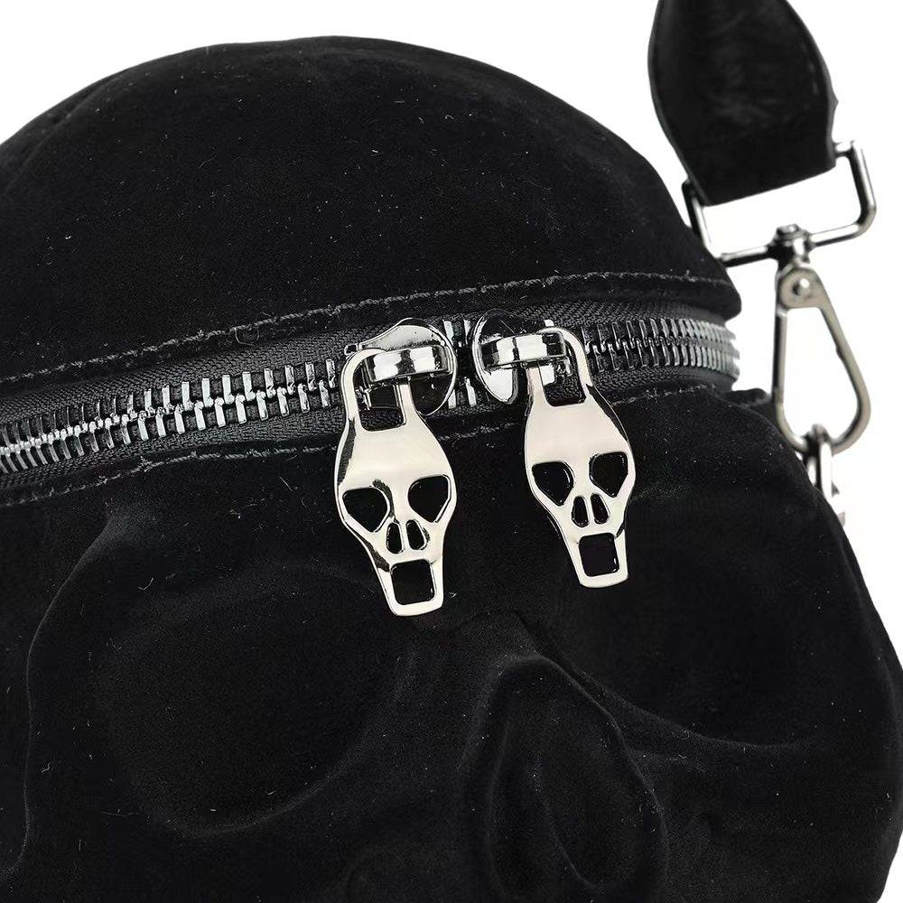 3D Bags Black Suede Skull Cross Body Shoulder Bag Mini Handle Handbags