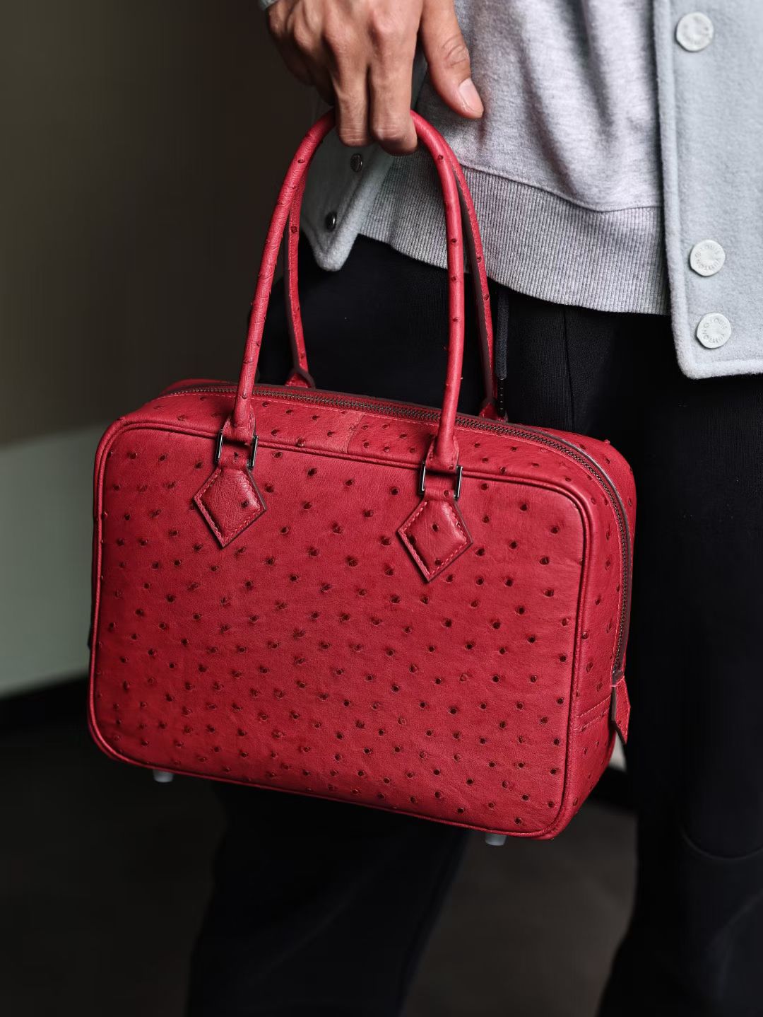 Womens Genuine Ostrich Skin Leather Top Handle Shopper Bags