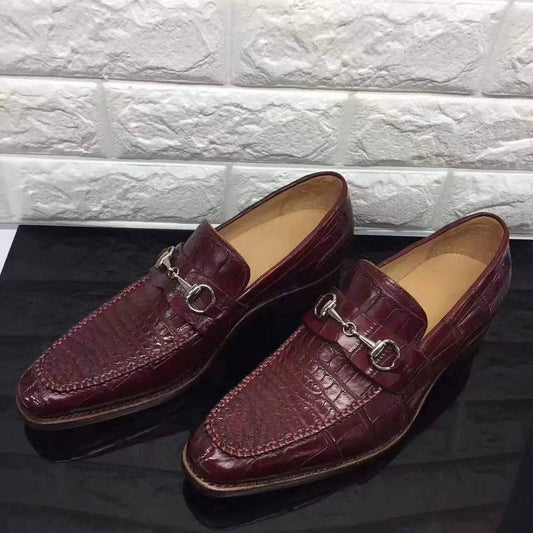 Crocodile Shoes Wine Red Genuine All-Over Crocodile  Belly Skin Slip On~ Loafer Shoes for Men
