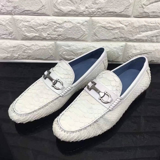 Crocodile Shoes Women's Silver Buckle Python Leather Casual Dress Slip-On Loafer Shoes