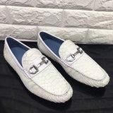 Women's Silver Buckle Python Leather Casual Dress Slip-On Loafer Shoes