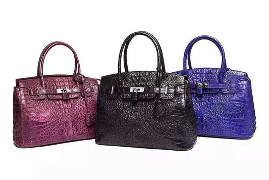 Womens Genuine Crocodile Leather Padlock Tote Handbags