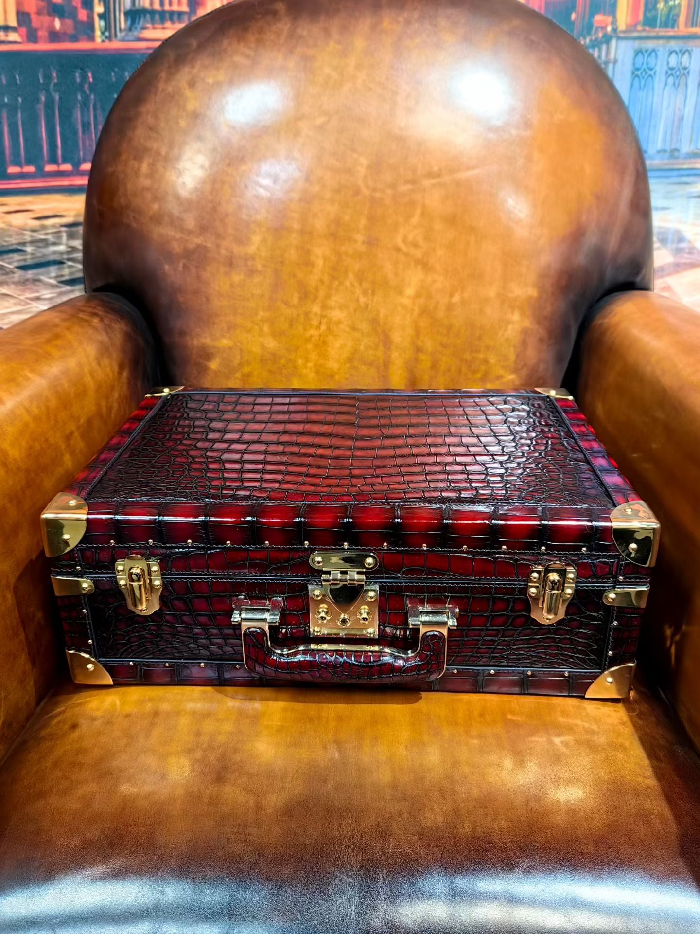 Genuine Crocodile Skin Leather Wine Box Bag Vintage Wine Red