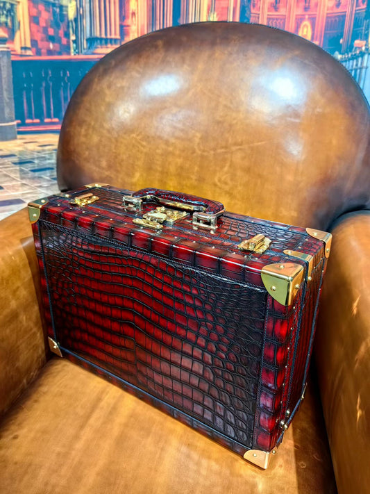 Genuine Crocodile Skin Leather Wine Box Bag Vintage Wine Red