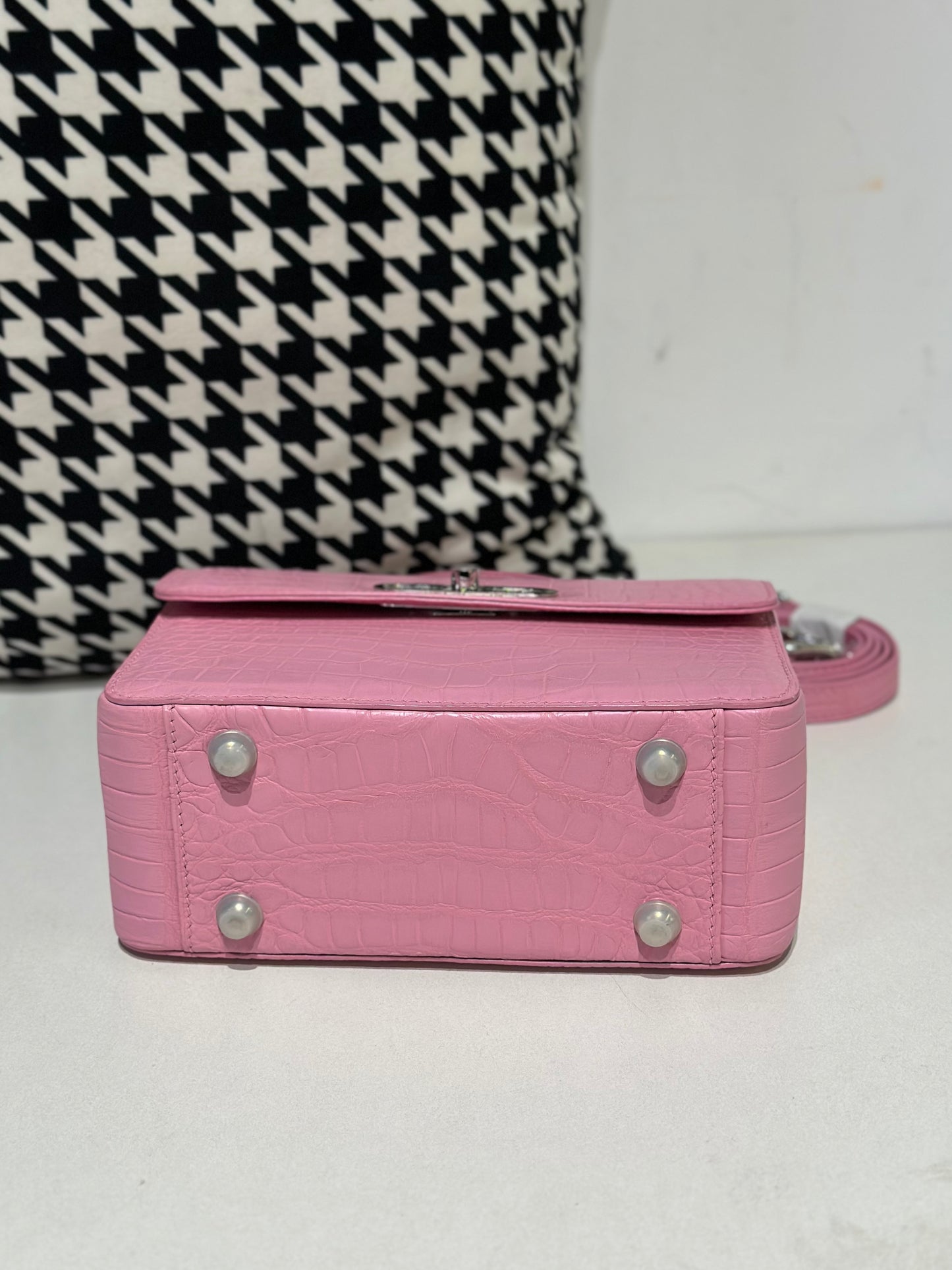 Crocodile Leather Top Handle Cross Body Bag