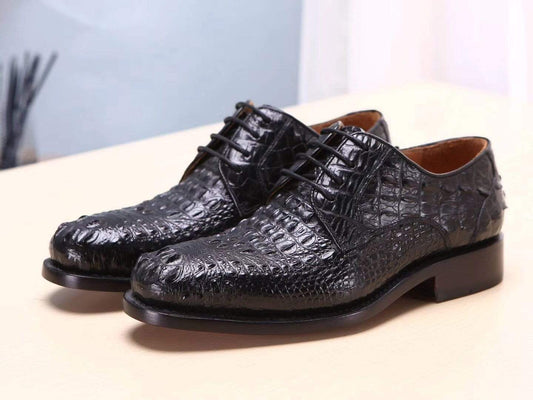 Crocodile Shoes Black Mens Shoes  Crocodile Leather Cap Toe Lace Ups - Men's Dress Shoe,Goodyear Sole