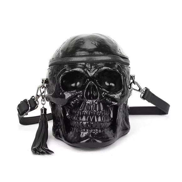 3D Bags Black Suede Skull Cross Body Shoulder Bag Mini Handle Handbags Black Rossie Viren
