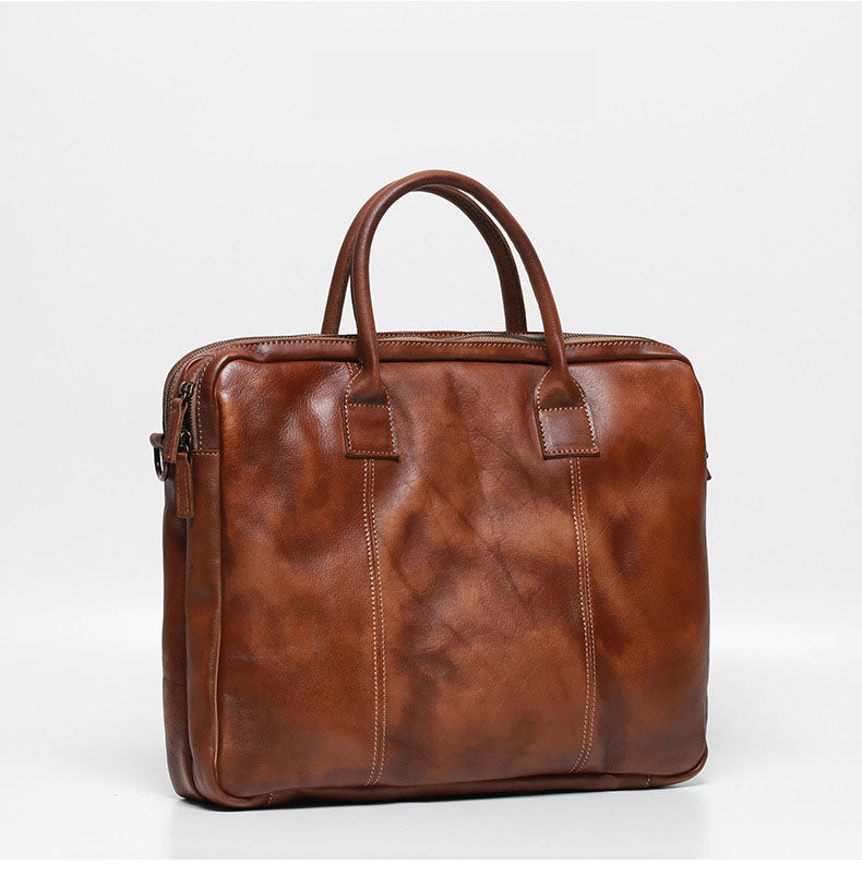 Vegetable Tanning Leather  Large Briefcase,Business  Laptop Handle Bag