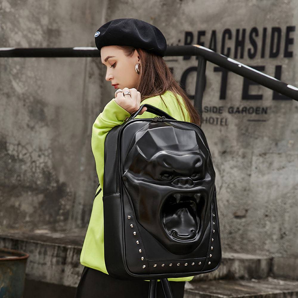 Cool Unisexs 3D Skull Backpack ,Angry King Kong Backpack , Studded Large Volumn Laptop Backpack