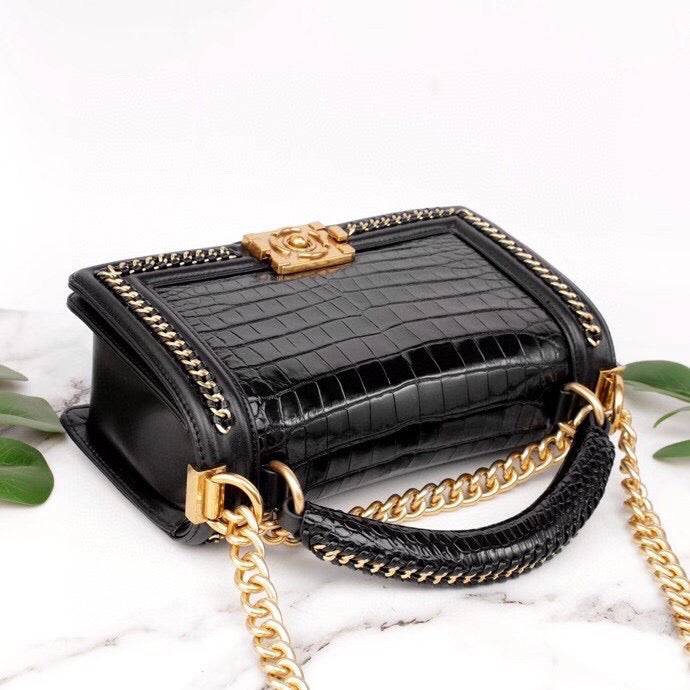 Preorder Genuine Crocodile Leather Top Handle Cross Body Flap Chain Bag