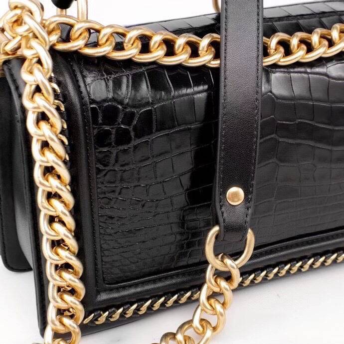 Preorder Genuine Crocodile Leather Top Handle Cross Body Flap Chain Bag