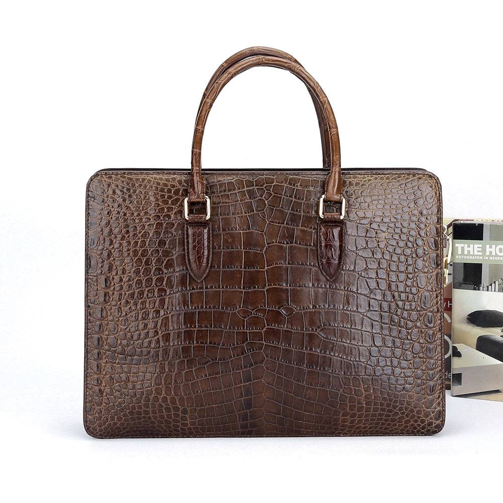 Preorder Large Crocodile Leather Laptop Business Briefcase With Password Code Lock Brown