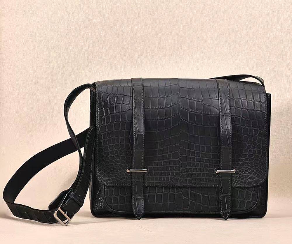 Crocodile Leather Laptop Messenger Bag,Mens Postman Bag