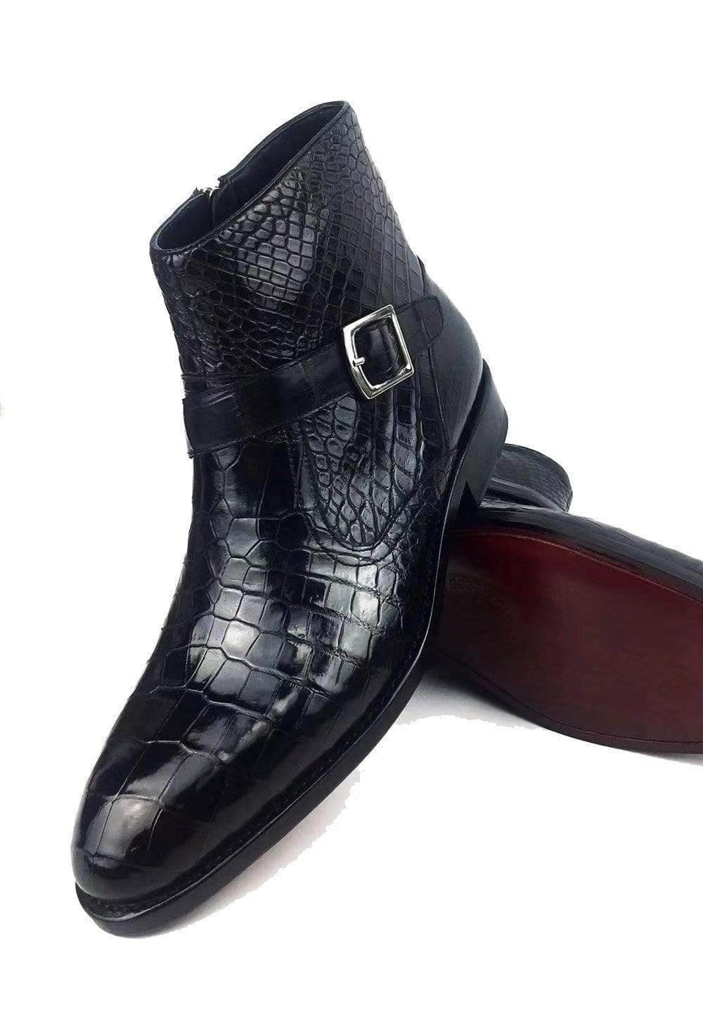 Crocodile Shoes Crocodile Belly Leather  Man Round Toe Buckle Strap Office Ankle Boots Men's Cowboy