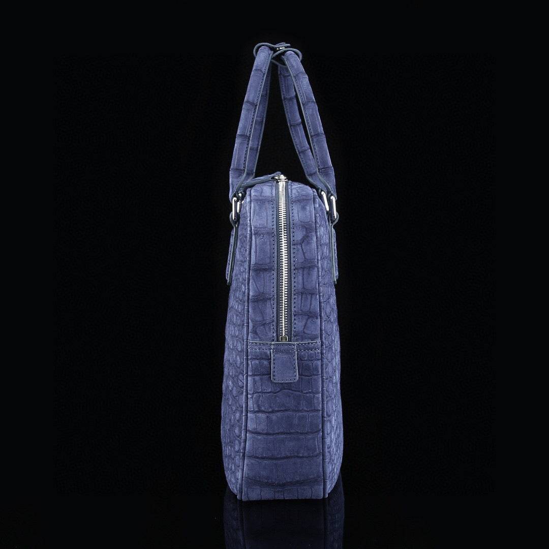 Crocodile Briefcase, Blue Sanded Genuine Crocodile Skin Leather Laptop Bag