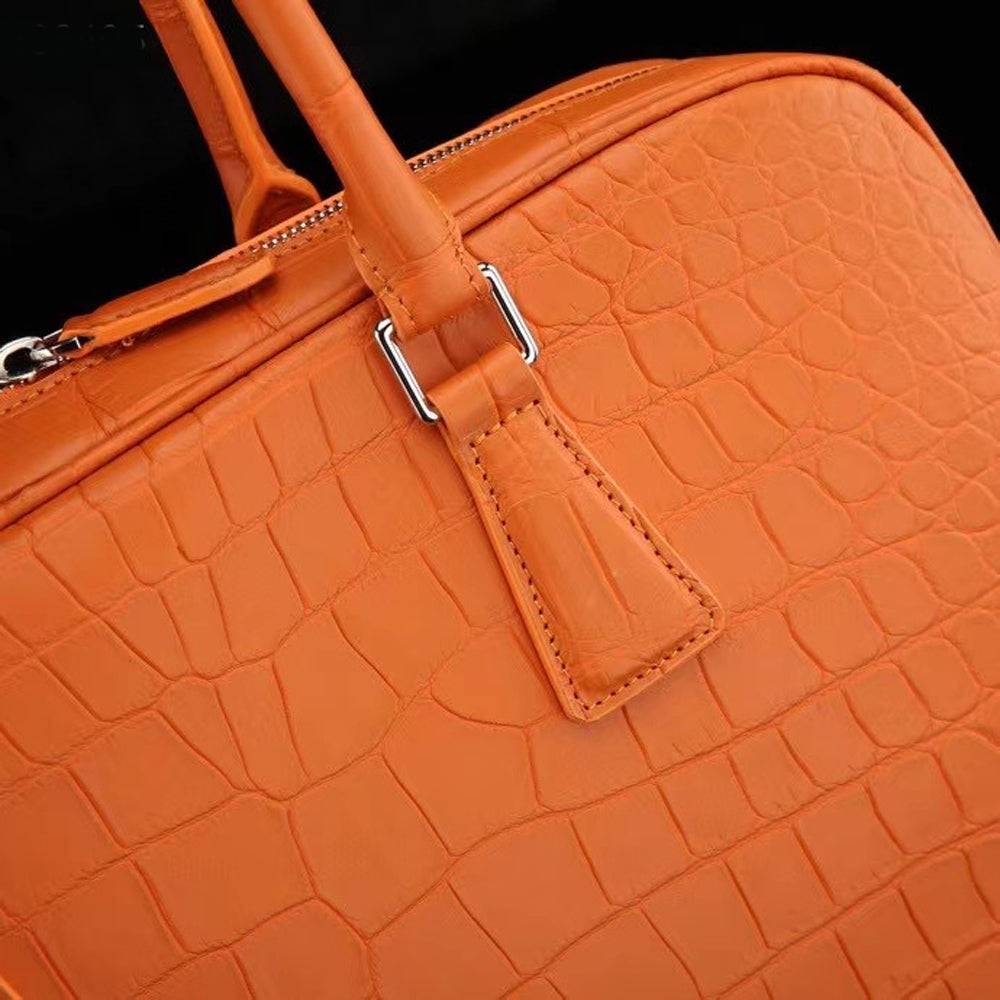 Crocodile Briefcase, Genuine Crocodile Skin Leather Laptop Bag Orange