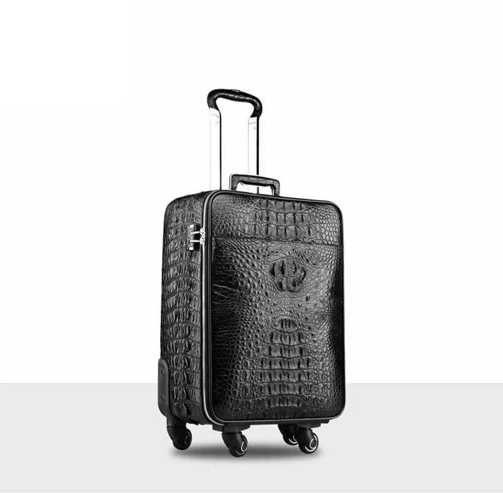 alt
Valigia trolley a 4 ruote in pelle di coccodrillo preordina, borsa da viaggio verde