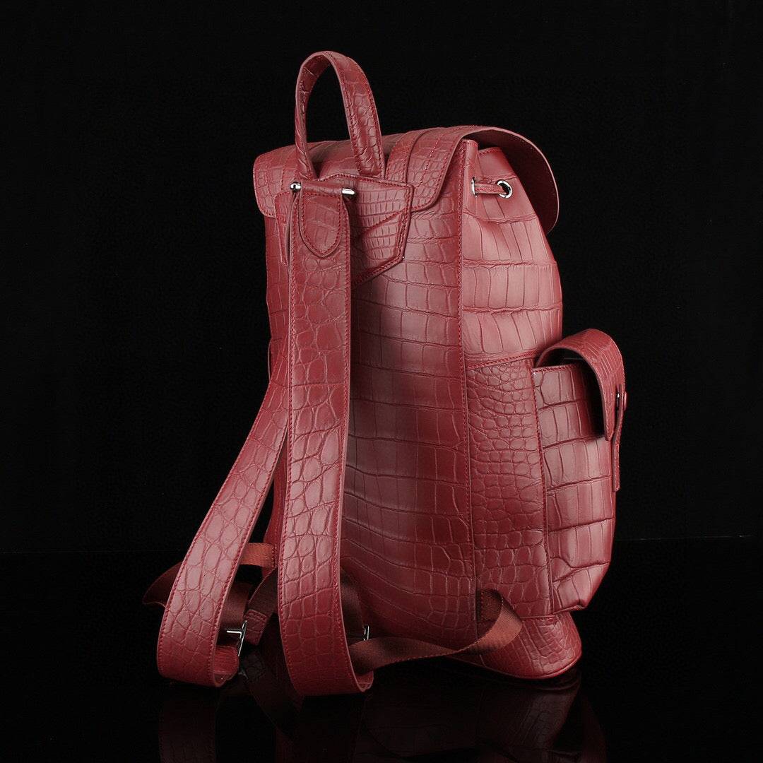 Crocodile Leather Backpack Wine Red