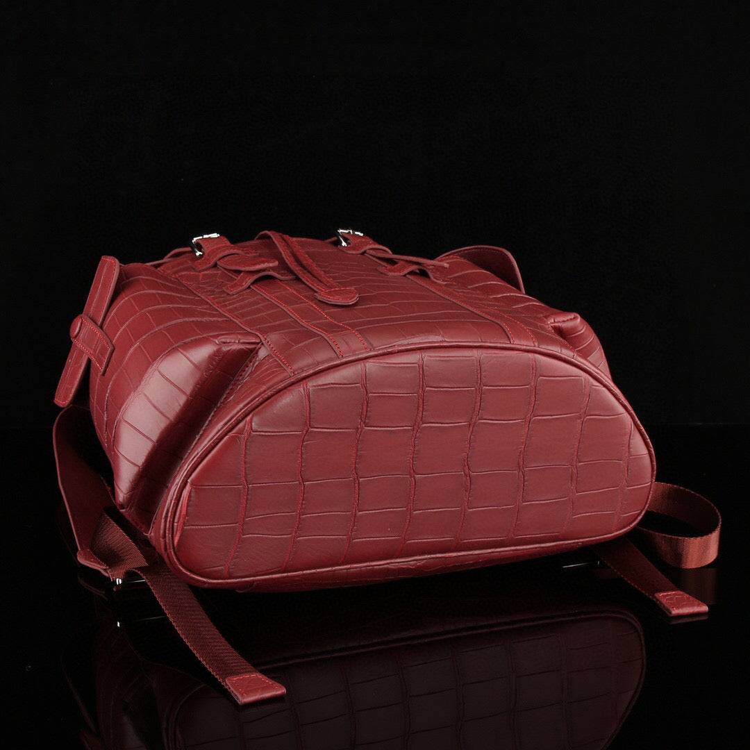 Crocodile Leather Backpack Wine Red