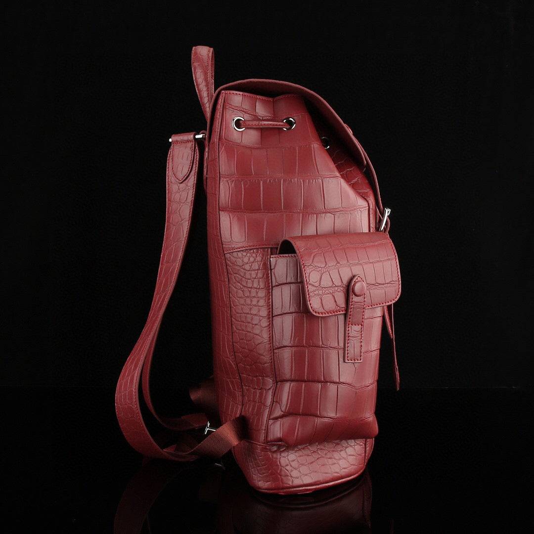 Crocodile Leather Backpack Wine Red