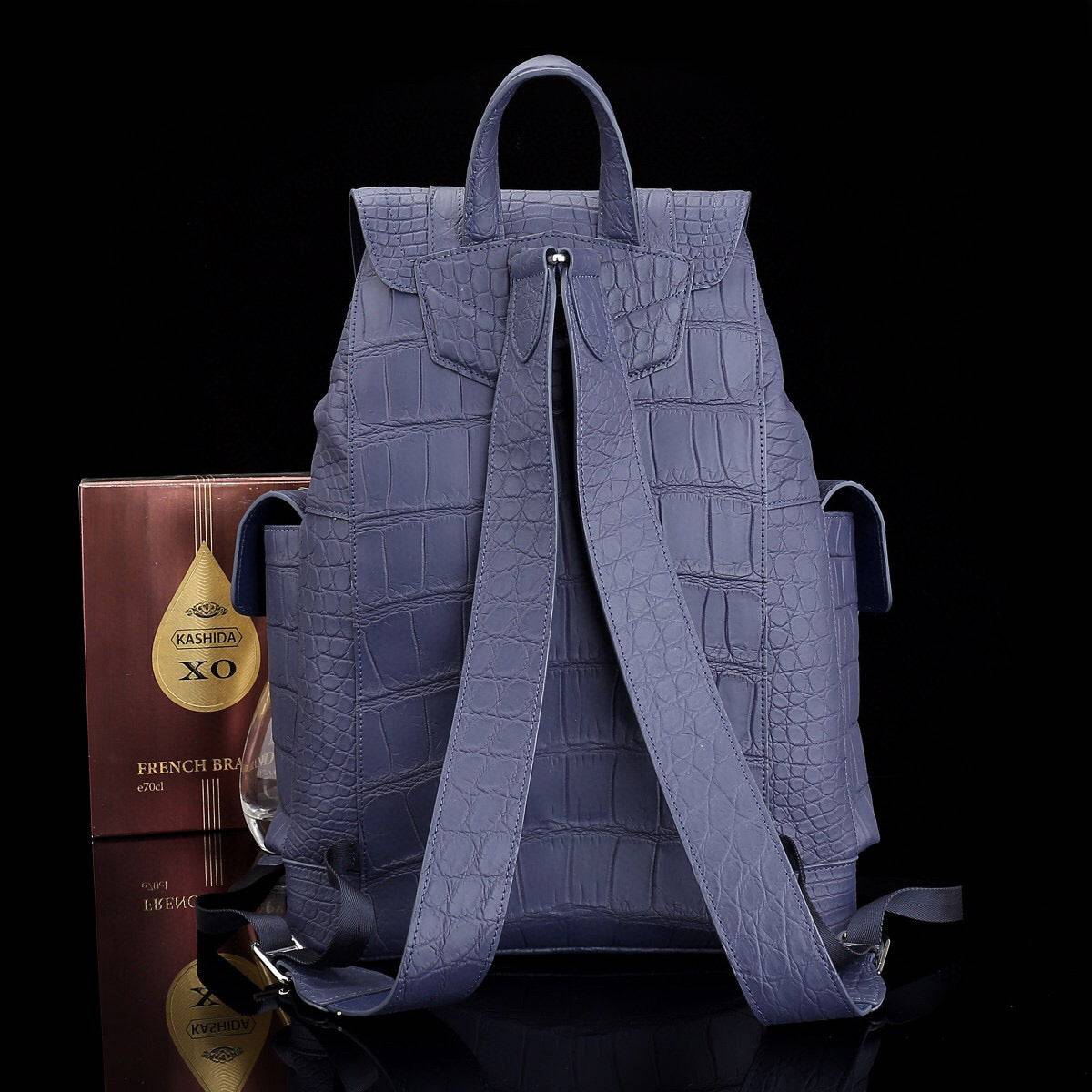 Crocodile Leather Backpack Dark Blue