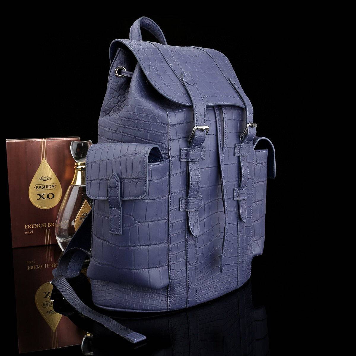 Crocodile Leather Backpack Dark Blue