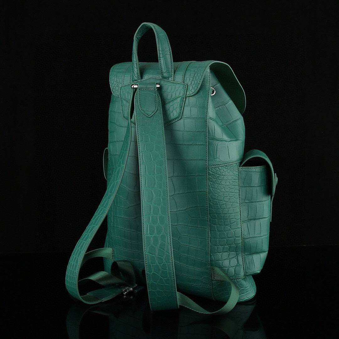 Crocodile Leather Backpack Dark Green