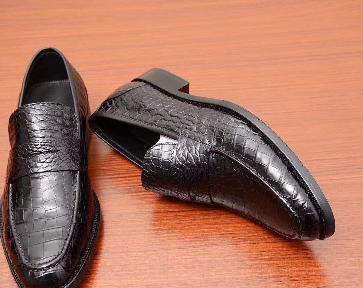 Crocodile Shoes Mens Crocodile Leather Casual Loafer Drive Shoes Black