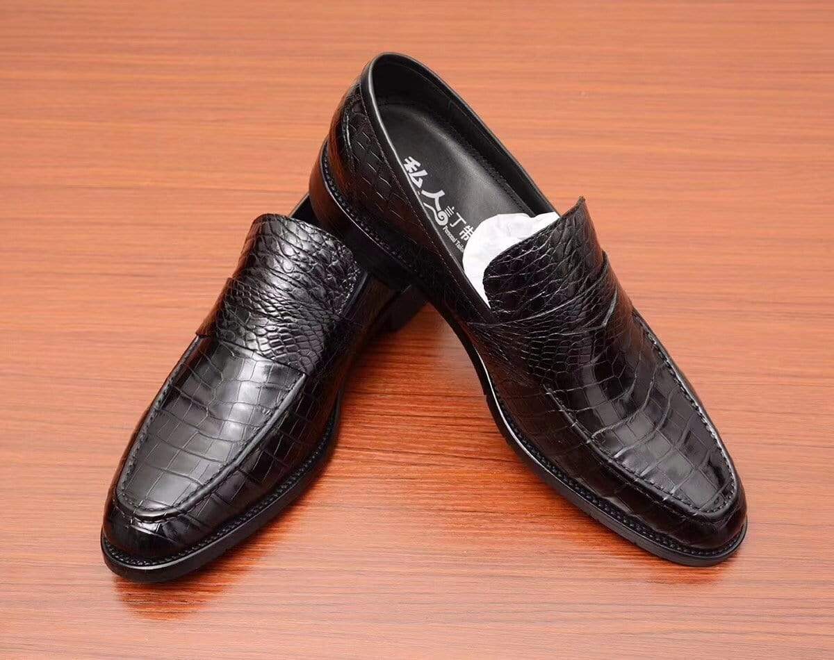 Crocodile Shoes Mens Crocodile Leather Casual Loafer Drive Shoes Black