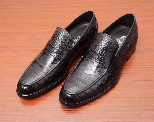 Crocodile Shoes Mens Crocodile Leather Casual Loafer Drive Shoes Black