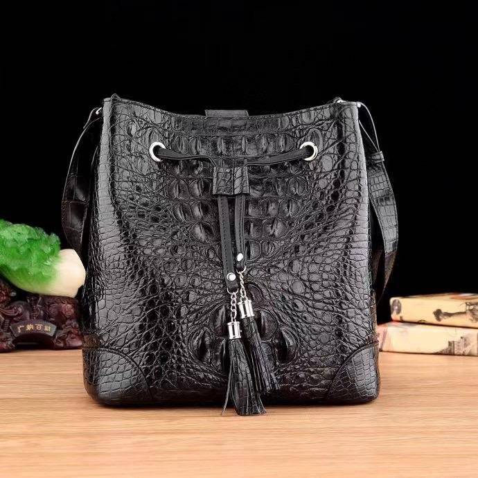 Crocodile Leather Bucket Bag For Women,Drawsring Crossody Shoulder Bag And Hobo Tote Handbags