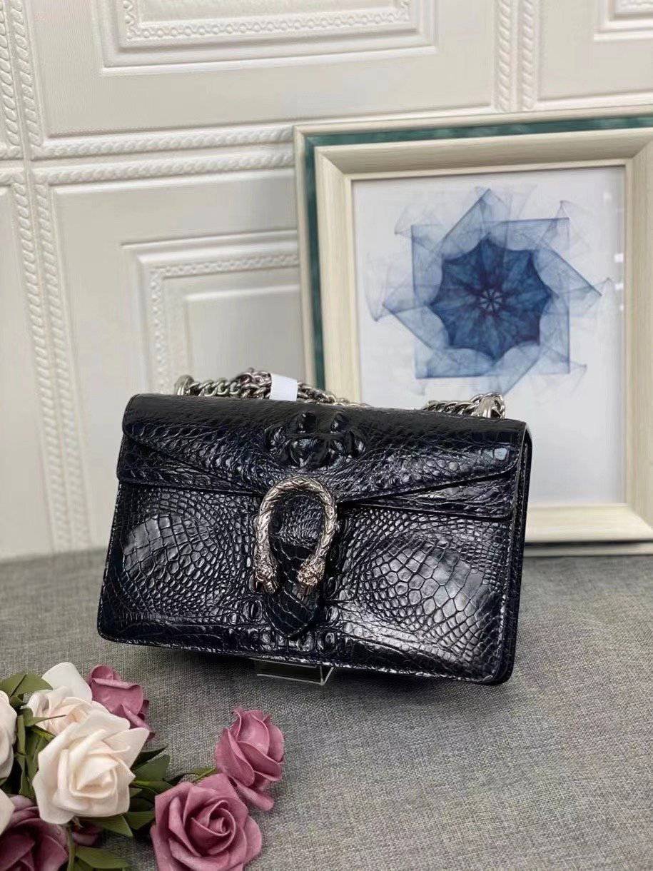 Crocodile Leather Chain Shoulder Bag