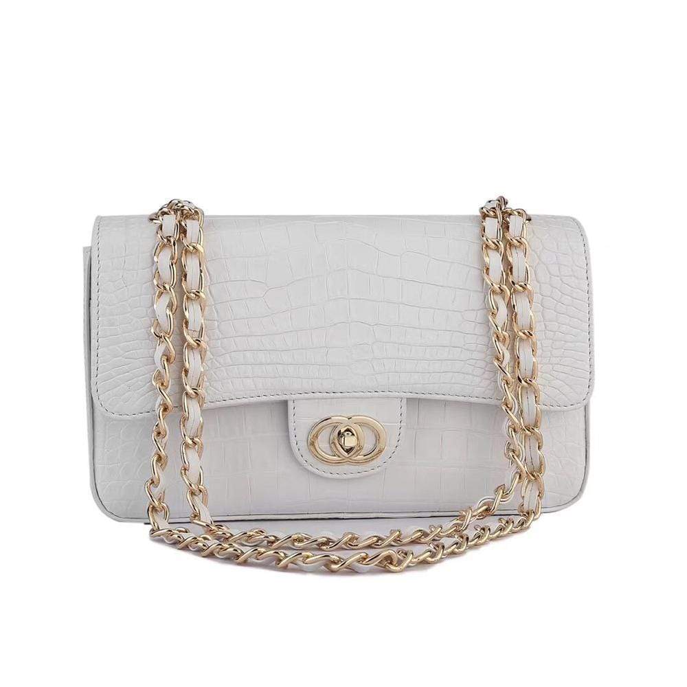 Crocodile  Leather Classic Flap Chain Shoulder Bags For Women White