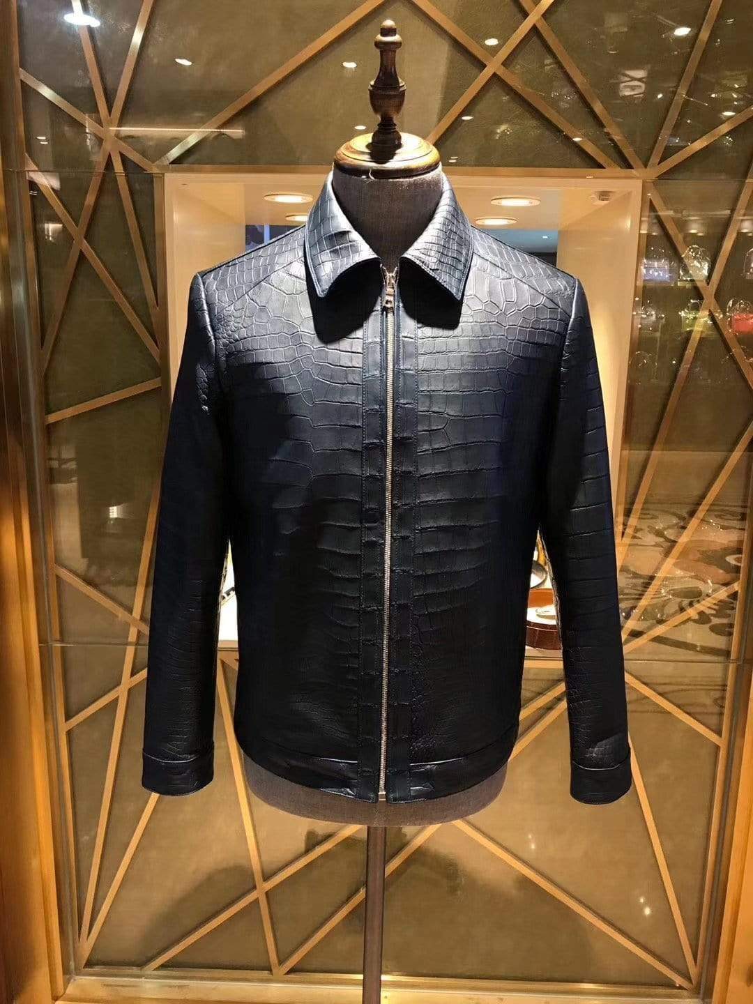 Giacca da uomo in pelle di coccodrillo nera