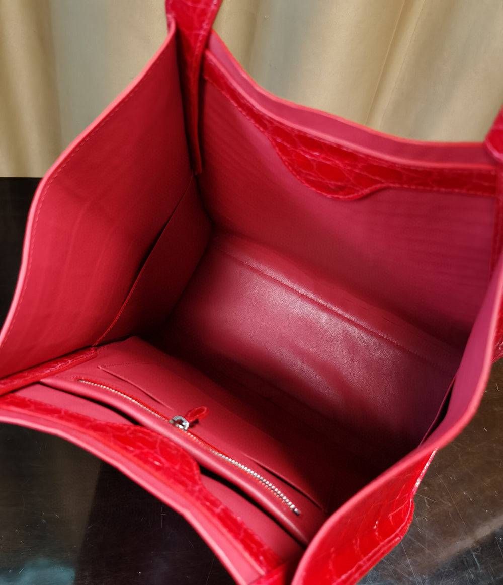 Borsa shopper tote grande in pelle di coccodrillo