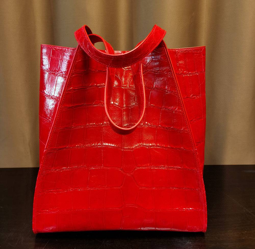 Borsa shopper grande in pelle di coccodrillo
