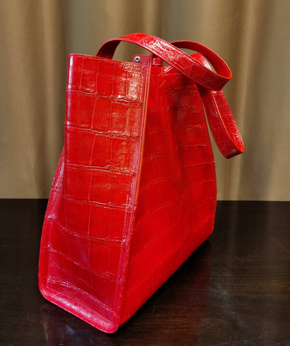 Borsa tote shopper grande in pelle di coccodrillo
