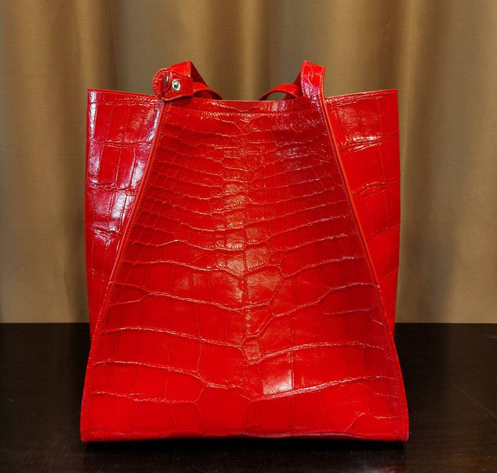 Borsa shopper grande in pelle di coccodrillo