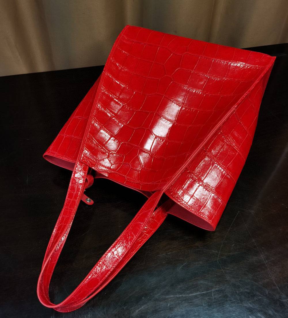 Borsa shopper grande in pelle di coccodrillo